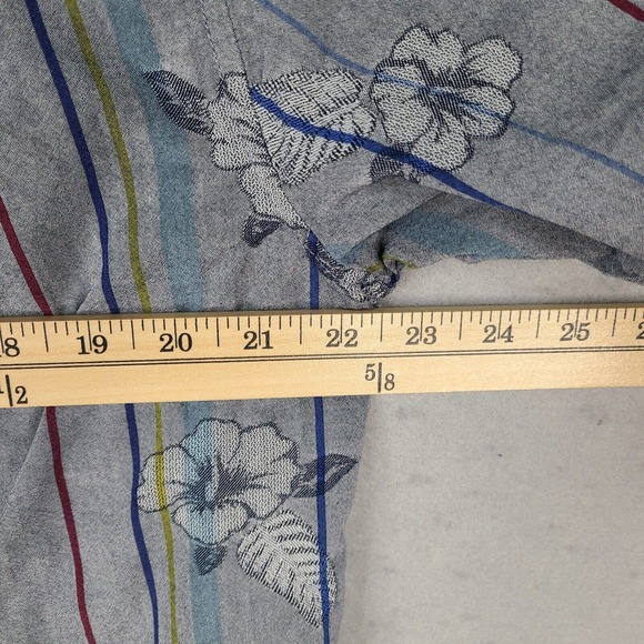 Tommy Bahama Shirt Men's Large Gray Striped Hawaiian Silk Cotton Button Down - Picture 10 of 12